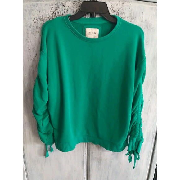 Cotton On Ruched Sleeve Top Green Small - Picture 1 of 7